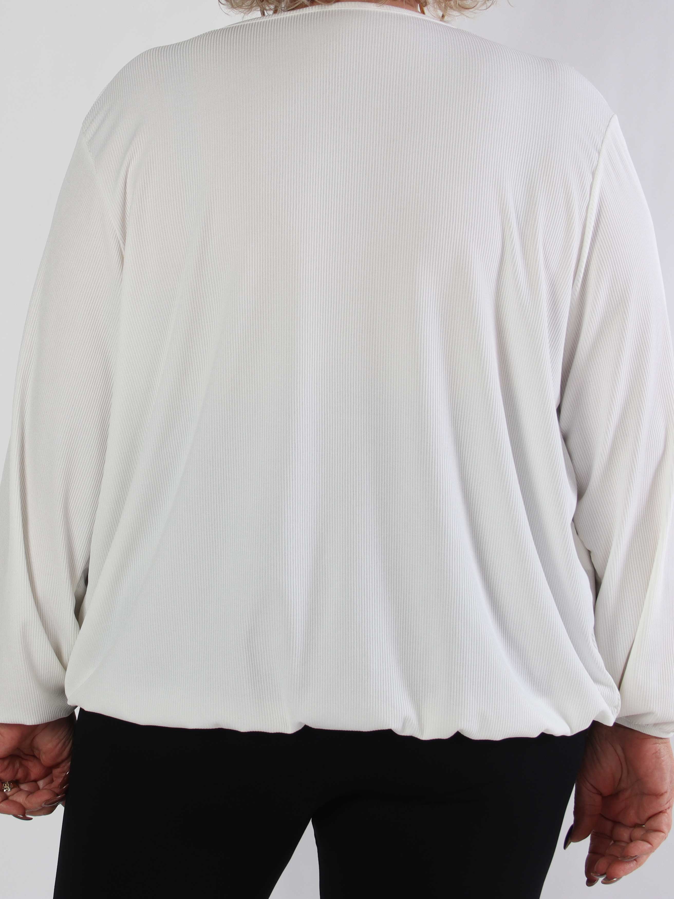 Rakel Plain - Langærmet plus size bluse i ribbet stof